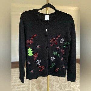 Vintage Christmascore Happy Holidays NY Laundry Embroidered Cardigan Art